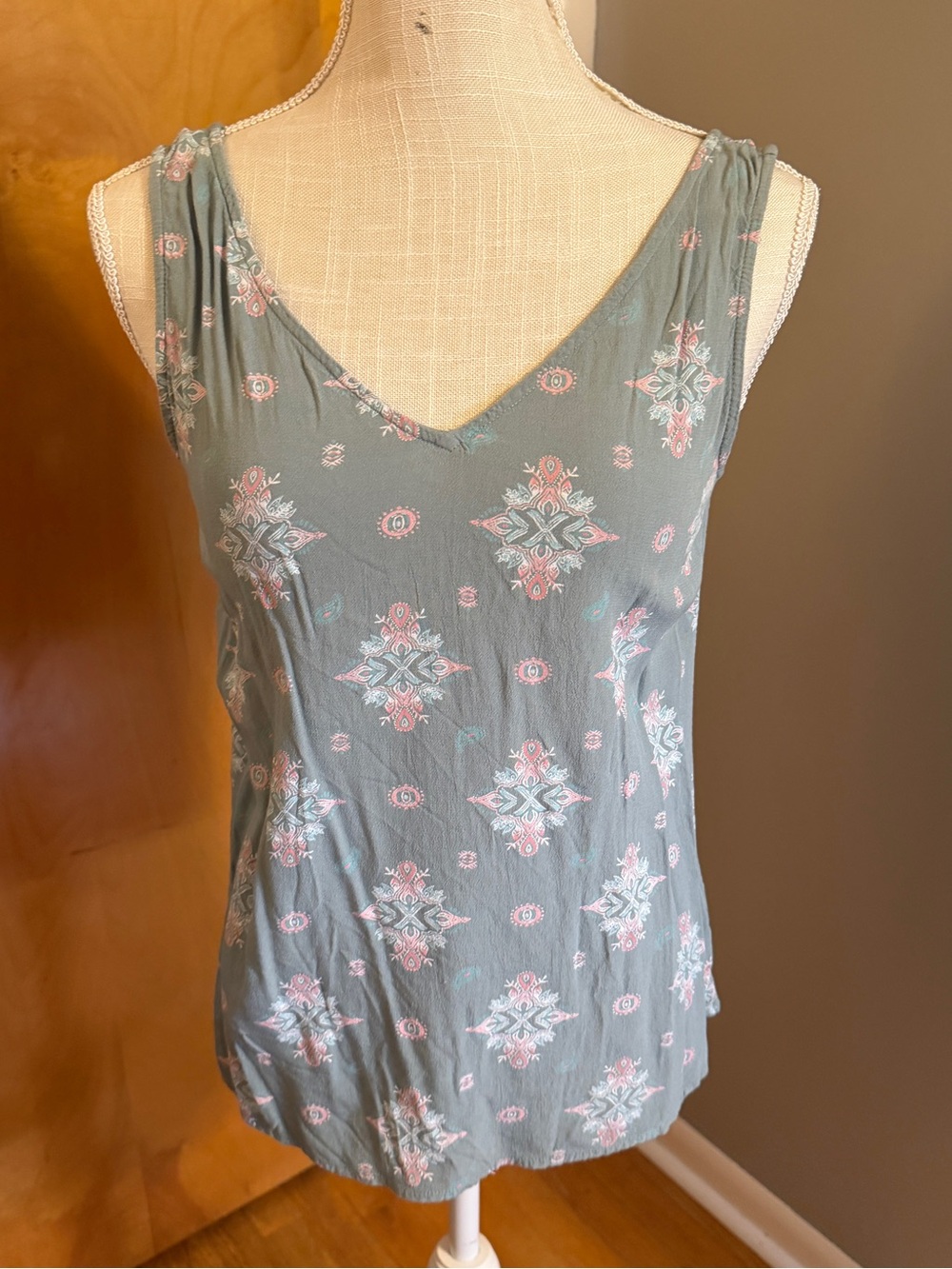 Green and Pink Patterned Women's Top